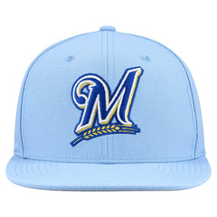 Milwaukee Brewers Mitchell & Ness Cooperstown Collection Basic Flip Snapback Hat - Powder Blue Hats