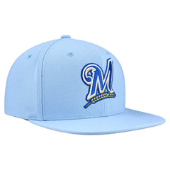 Milwaukee Brewers Mitchell & Ness Cooperstown Collection Basic Flip Snapback Hat - Powder Blue Hats