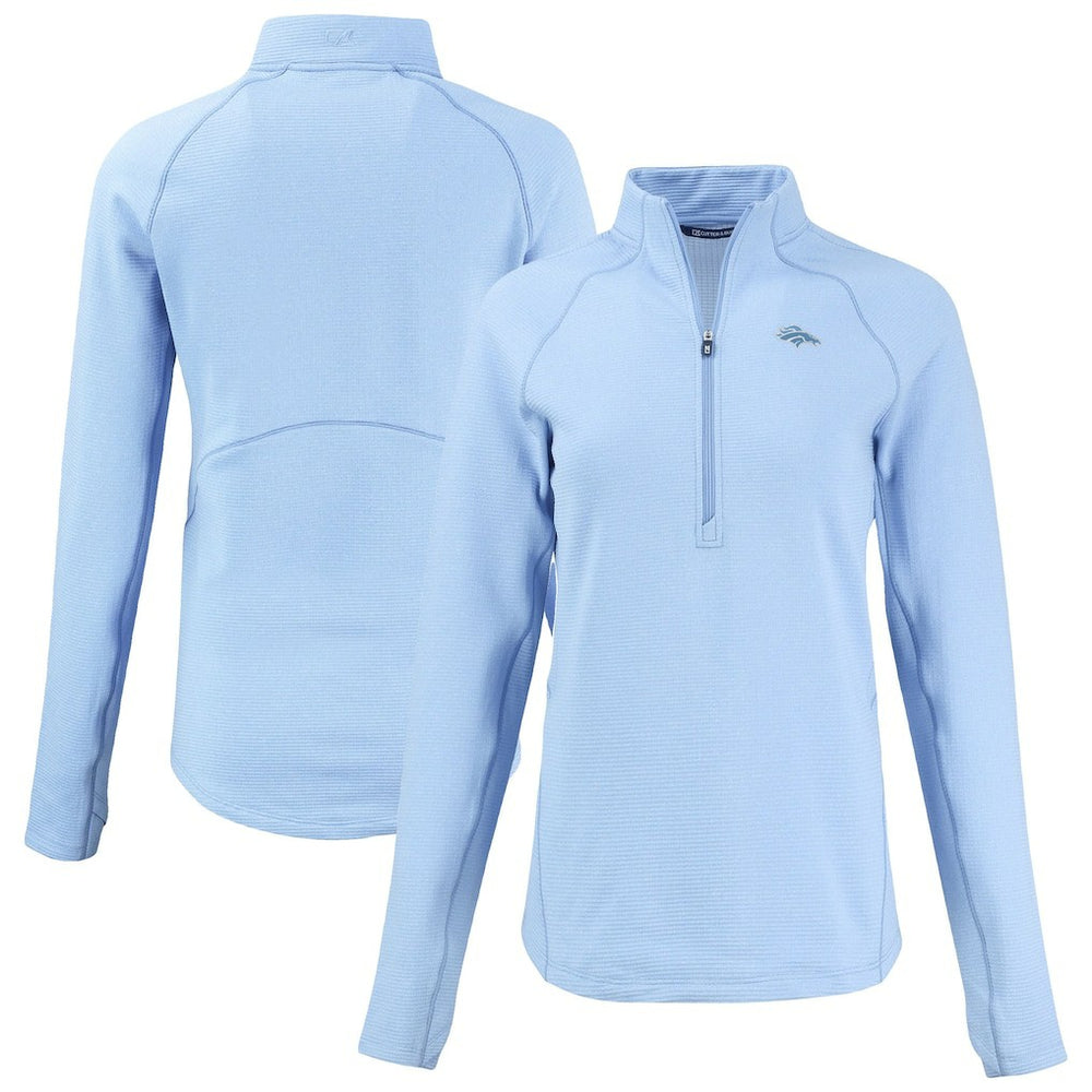 Denver Broncos Cutter & Buck Women's Peshastin Eco Fleece Recycled Half-Zip Top - Powder Blue Tops