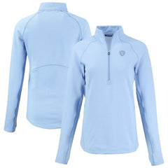 Las Vegas Raiders Cutter & Buck Women's Peshastin Eco Fleece Recycled Half-Zip Top - Powder Blue Tops