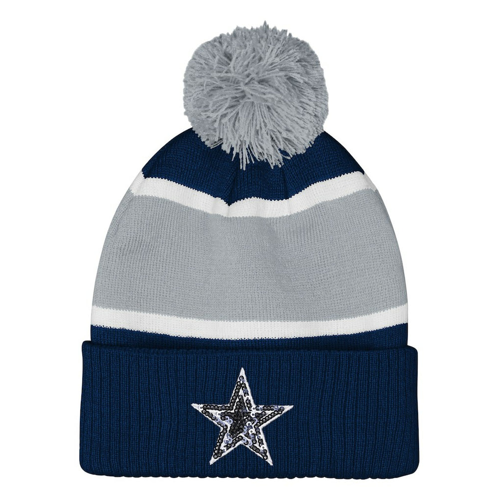Dallas Cowboys Outerstuff Girls Youth Let's Play Cuffed Knit Hat with Pom - Navy Hats