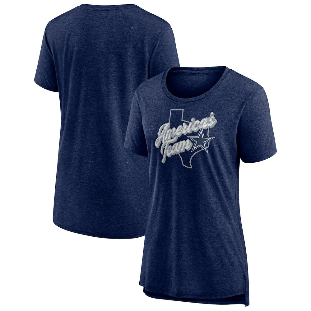 Dallas Cowboys Women's First Down Distressed Tri-Blend T-Shirt - Navy T-shirts