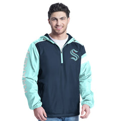 Seattle Kraken G-III Sports by Carl Banks Lateral Half-Zip Hoodie Jacket - Deep Sea Blue/Light Blue | US 202575841