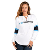 Utah Mammoth G-III 4Her by Carl Banks Women's Goal Zone Long Sleeve Lace-Up Hoodie T-Shirt - White | US 202575879