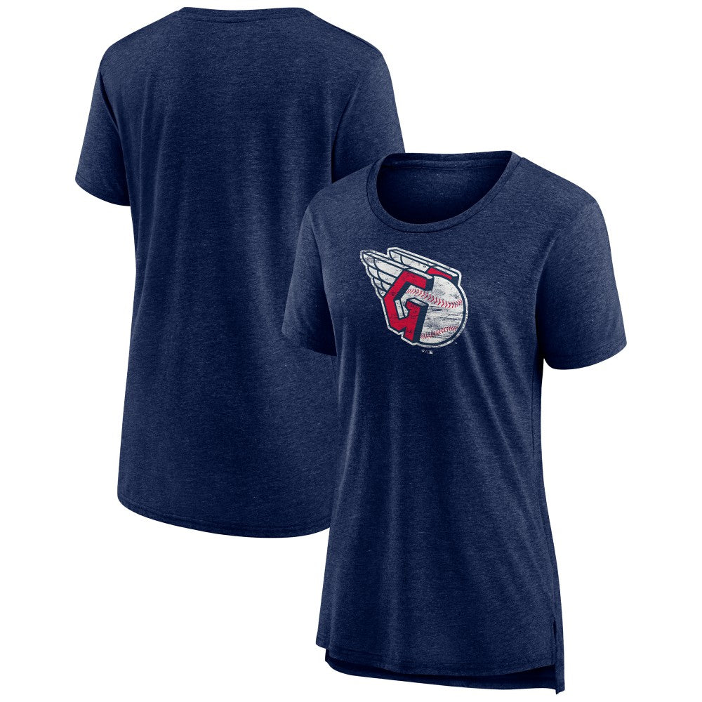 Cleveland Guardians Women's Weathered Official Logo Tri-Blend T-Shirt - Navy T-shirts