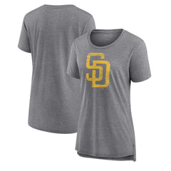 San Diego Padres Women's Weathered Official Logo Tri-Blend T-Shirt - Gray T-shirts