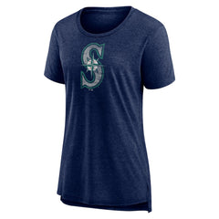 Seattle Mariners Women's Weathered Official Logo Tri-Blend T-Shirt - Navy T-shirts