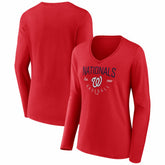 Washington Nationals Women's Live For It Long Sleeve V-Neck T-Shirt - Red T-shirts