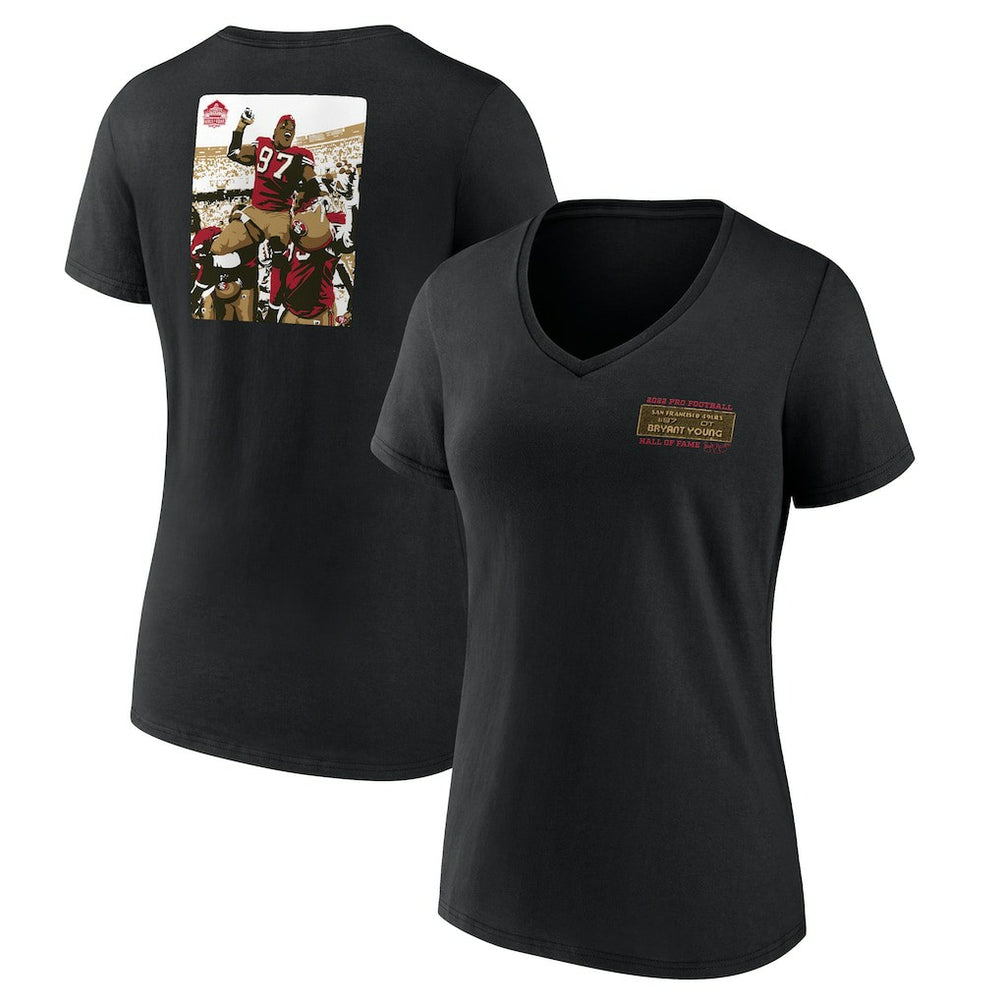 Bryant Young San Francisco 49ers Women's Hall of Fame V-Neck T-Shirt - Black T-shirts