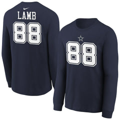 CeeDee Lamb Dallas Cowboys Youth Player Name & Number Long Sleeve T-Shirt - Navy T-shirts