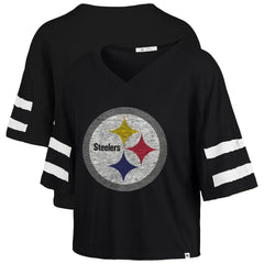 Pittsburgh Steelers '47 Women's Premier Scout Cropped V-Neck T-Shirt - Black T-shirts
