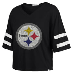 Pittsburgh Steelers '47 Women's Premier Scout Cropped V-Neck T-Shirt - Black T-shirts