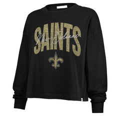 New Orleans Saints '47 Women's Muse Sydney Long Sleeve Cropped T-Shirt - Black T-shirts