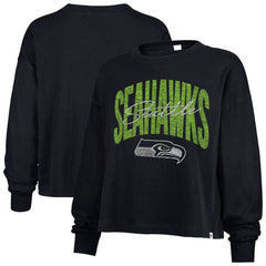 Seattle Seahawks '47 Women's Muse Sydney Long Sleeve Cropped T-Shirt - College Navy T-shirts