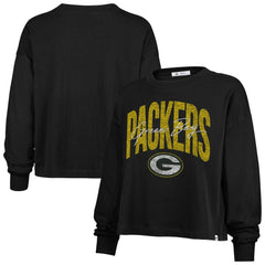 Green Bay Packers '47 Women's Muse Sydney Long Sleeve Cropped T-Shirt - Black T-shirts