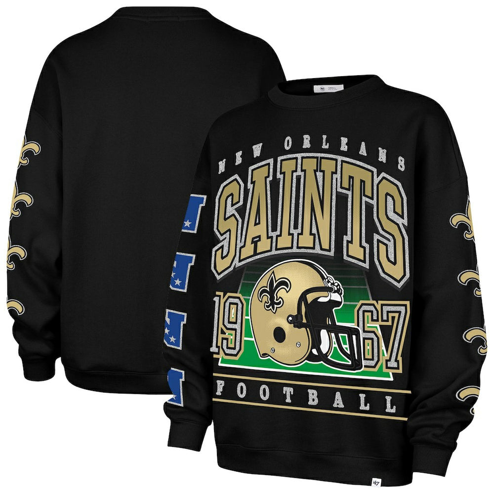 New Orleans Saints '47 Women's Go Big Oversized Pullover Sweatshirt - Black Pullover
