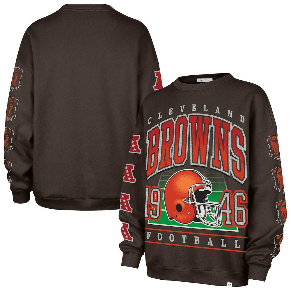Cleveland Browns '47 Women's Go Big Oversized Pullover Sweatshirt - Brown Pullover