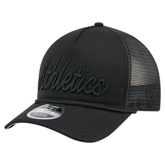 Athletics New Era City Initial 9FORTY A-Frame M-Crown Adjustable Trucker Hat - Black Hats