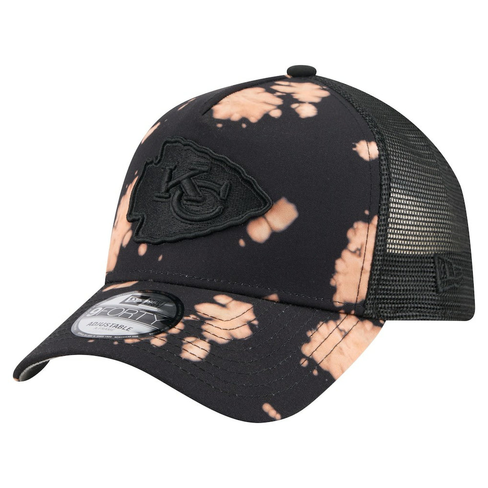 Kansas City Chiefs New Era Bleached 9FORTY A-Frame Adjustable Hat - Black Hats
