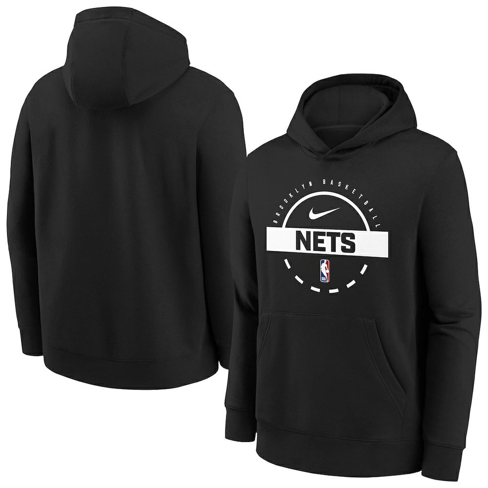 Brooklyn Nets Youth 2025/26 Club Fleece Practice Hoodie Black - Nike
