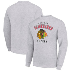 Chicago Blackhawks Men's Starter Team Logo Fleece Pullover Sweatshirt - Heather Gray | US 202601563