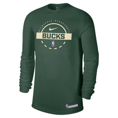 Milwaukee Bucks 2025/26 On-Court Flare Dri-FIT Practice Long Sleeve Tri-Blend T-Shirt Hunter Green - Nike