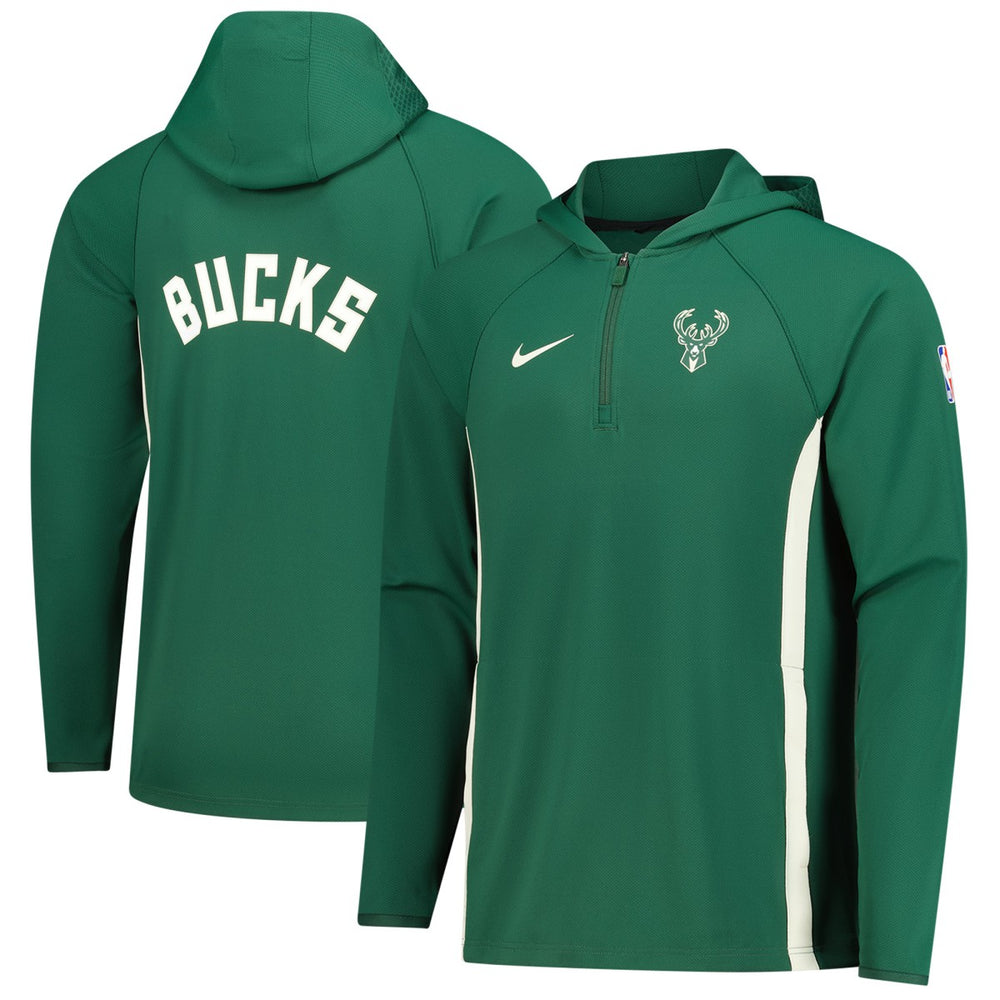 Milwaukee Bucks Authentic On Court Zone Quarter-Zip Dri-FIT Hoodie Jacket Hunter Green - Nike