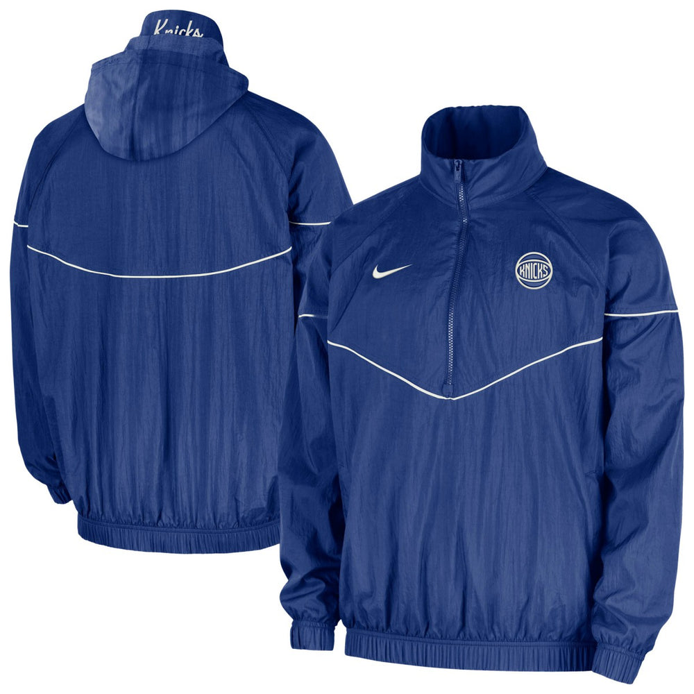 New York Knicks Courtside Windrunner Woven Half-Zip Hooded Jacket Blue - Nike
