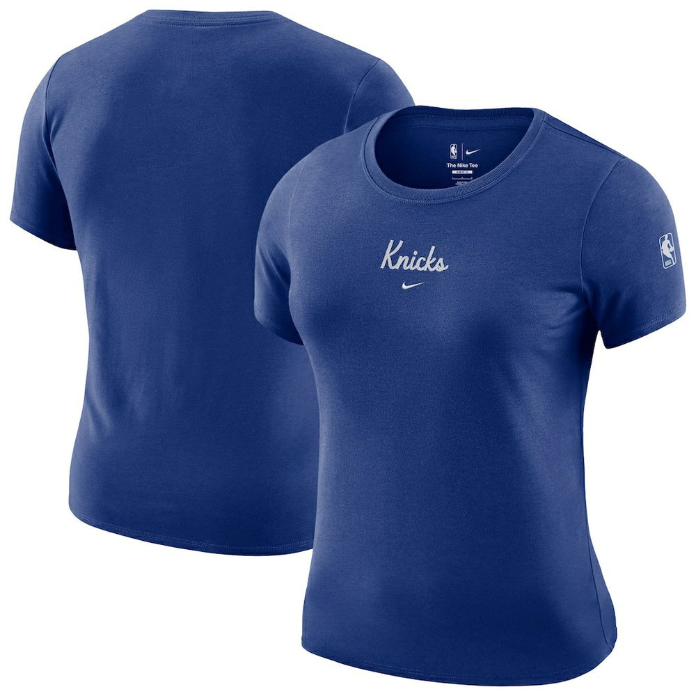 New York Knicks Women's Courtside Modest Cropped Tri-Blend T-Shirt Blue - Nike