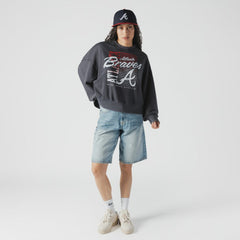 Atlanta Braves New Era Women's Boxy Mineral Wash Dolmen Sleeve Cropped Sweatshirt - Navy Sweatshirts