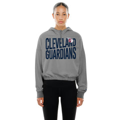 Cleveland Guardians New Era Women's Reversed Out French Terry Quarter-Zip Banded Crop Hoodie - Heather Gray Hoodies