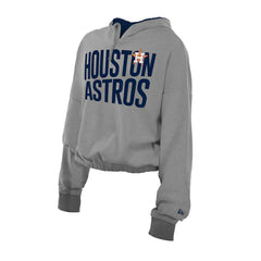 Houston Astros New Era Women's Reversed Out French Terry Quarter-Zip Banded Crop Hoodie - Heather Gray Hoodies