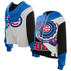 Chicago Cubs New Era Women's Upcycled Color Block Cropped Boxy Hoodie Hoodies