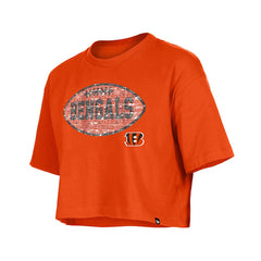 Cincinnati Bengals New Era Girl's Flip Sequin Boxy T-Shirt - Orange T-shirts