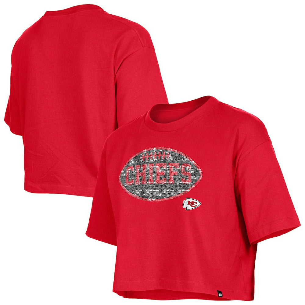 Kansas City Chiefs New Era Girl's Flip Sequin Boxy T-Shirt - Red T-shirts