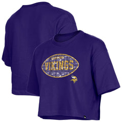 Minnesota Vikings New Era Girl's Flip Sequin Boxy T-Shirt - Purple T-shirts