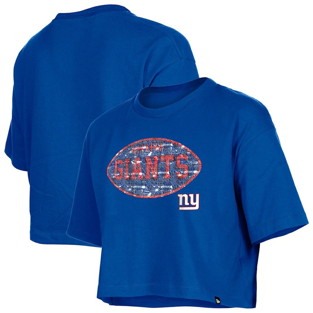 New York Giants New Era Girl's Flip Sequin Boxy T-Shirt - Royal T-shirts