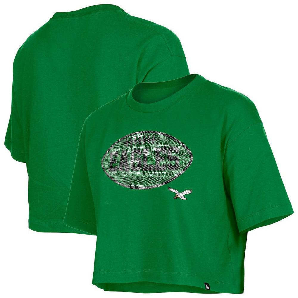 Philadelphia Eagles New Era Girl's Flip Sequin Boxy T-Shirt - Kelly Green T-shirts