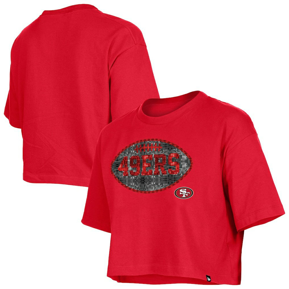 San Francisco 49ers New Era Girl's Flip Sequin Boxy T-Shirt - Scarlet T-shirts