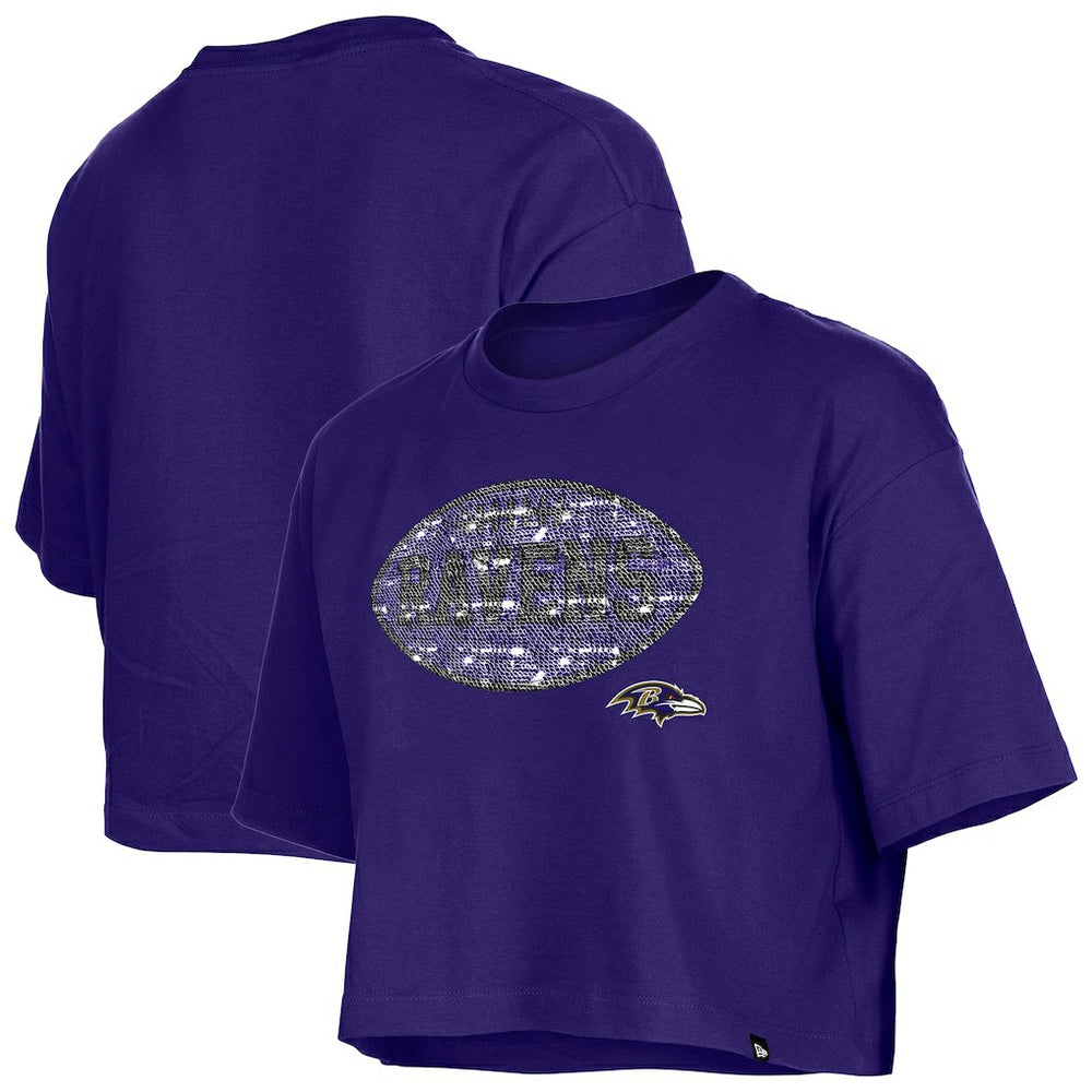 Baltimore Ravens New Era Girl's Flip Sequin Boxy T-Shirt - Purple T-shirts