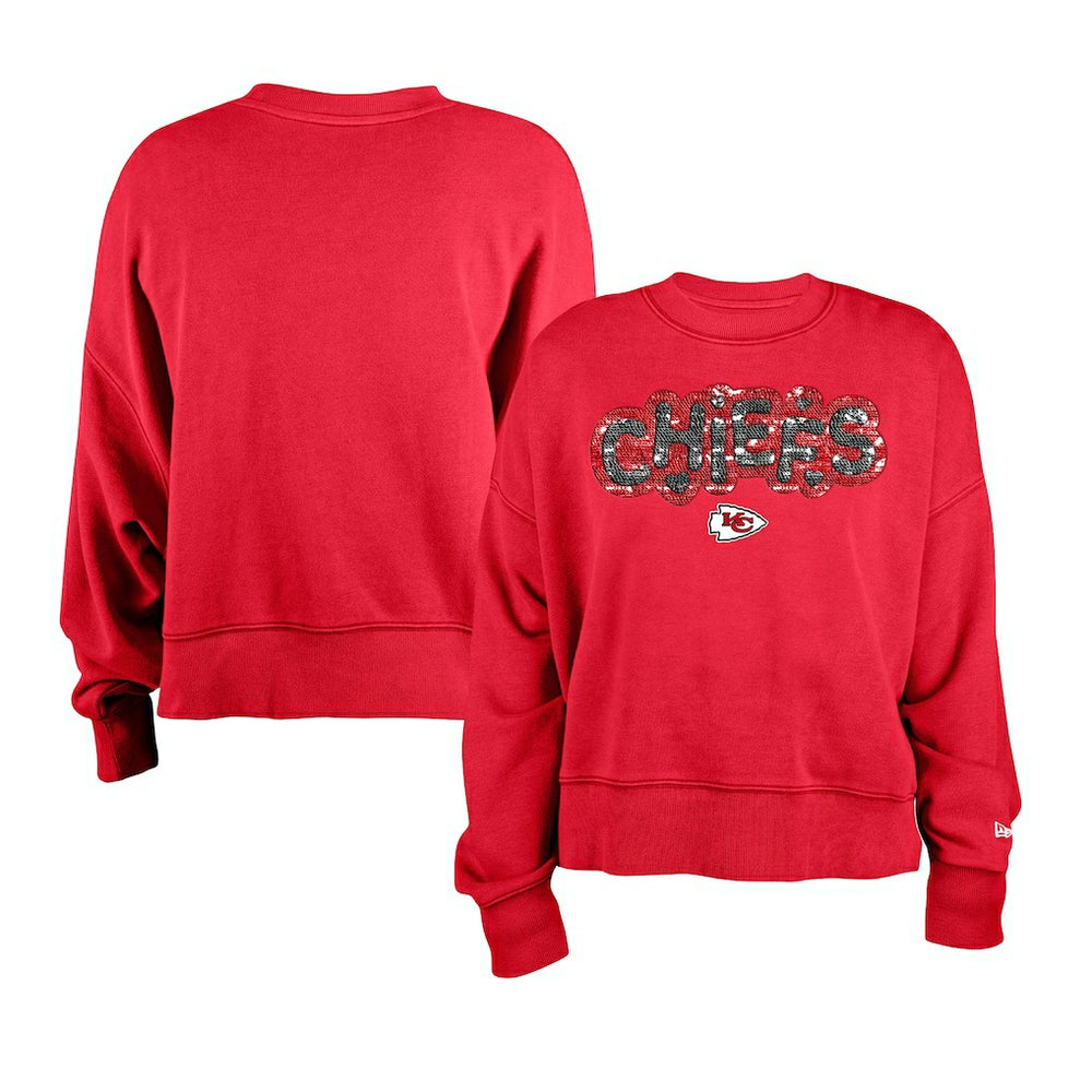 Kansas City Chiefs New Era Girl's Flip Sequin Sweatshirt - Red Sweatshirts