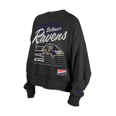Baltimore Ravens New Era Women's Oversized Throwback Mineral Wash Crew Neck Sweatshirt - Black Sweatshirts