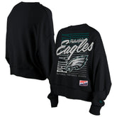 Philadelphia Eagles New Era Women's Oversized Throwback Mineral Wash Crew Neck Sweatshirt - Black Sweatshirts