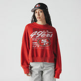 San Francisco 49ers New Era Women's Oversized Throwback Mineral Wash Crew Neck Sweatshirt - Scarlet Sweatshirts