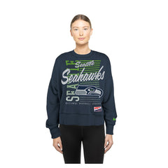 Seattle Seahawks New Era Women's Oversized Throwback Mineral Wash Crew Neck Sweatshirt - College Navy Sweatshirts