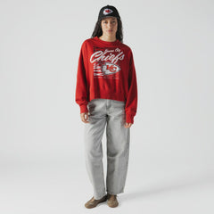 Kansas City Chiefs New Era Women's Oversized Throwback Mineral Wash Crew Neck Sweatshirt - Red Sweatshirts