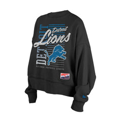 Detroit Lions New Era Women's Oversized Throwback Mineral Wash Crew Neck Sweatshirt - Black Sweatshirts