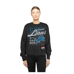 Detroit Lions New Era Women's Oversized Throwback Mineral Wash Crew Neck Sweatshirt - Black Sweatshirts