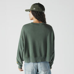 Green Bay Packers New Era Women's Oversized Throwback Mineral Wash Crew Neck Sweatshirt - Green Sweatshirts