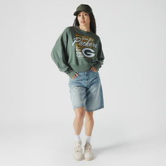 Green Bay Packers New Era Women's Oversized Throwback Mineral Wash Crew Neck Sweatshirt - Green Sweatshirts